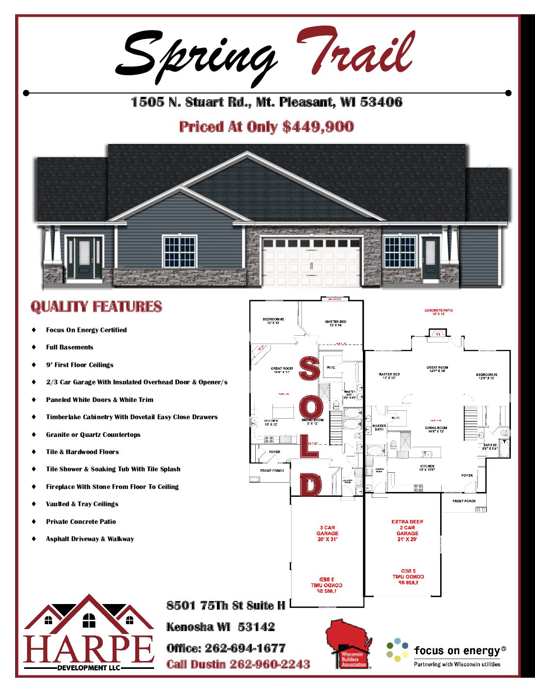 Ranch condominium flyer in Mount Pleasant Wisconsin