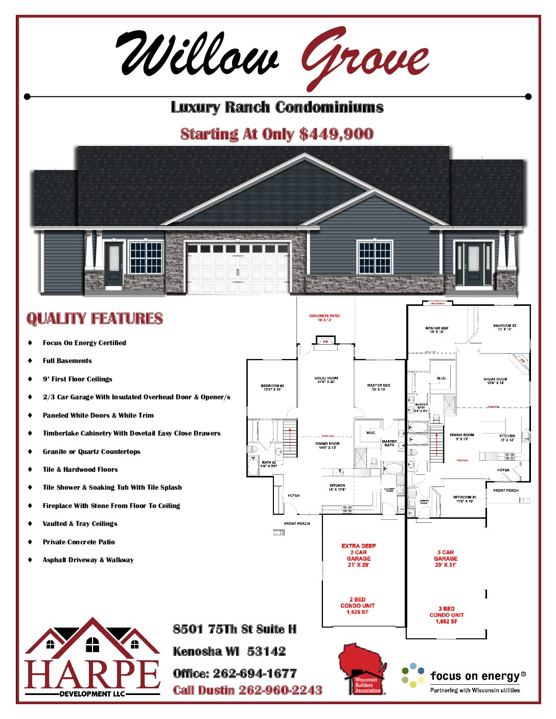 Ranch condominium flyer in Pleasant Prairie Wisconsin